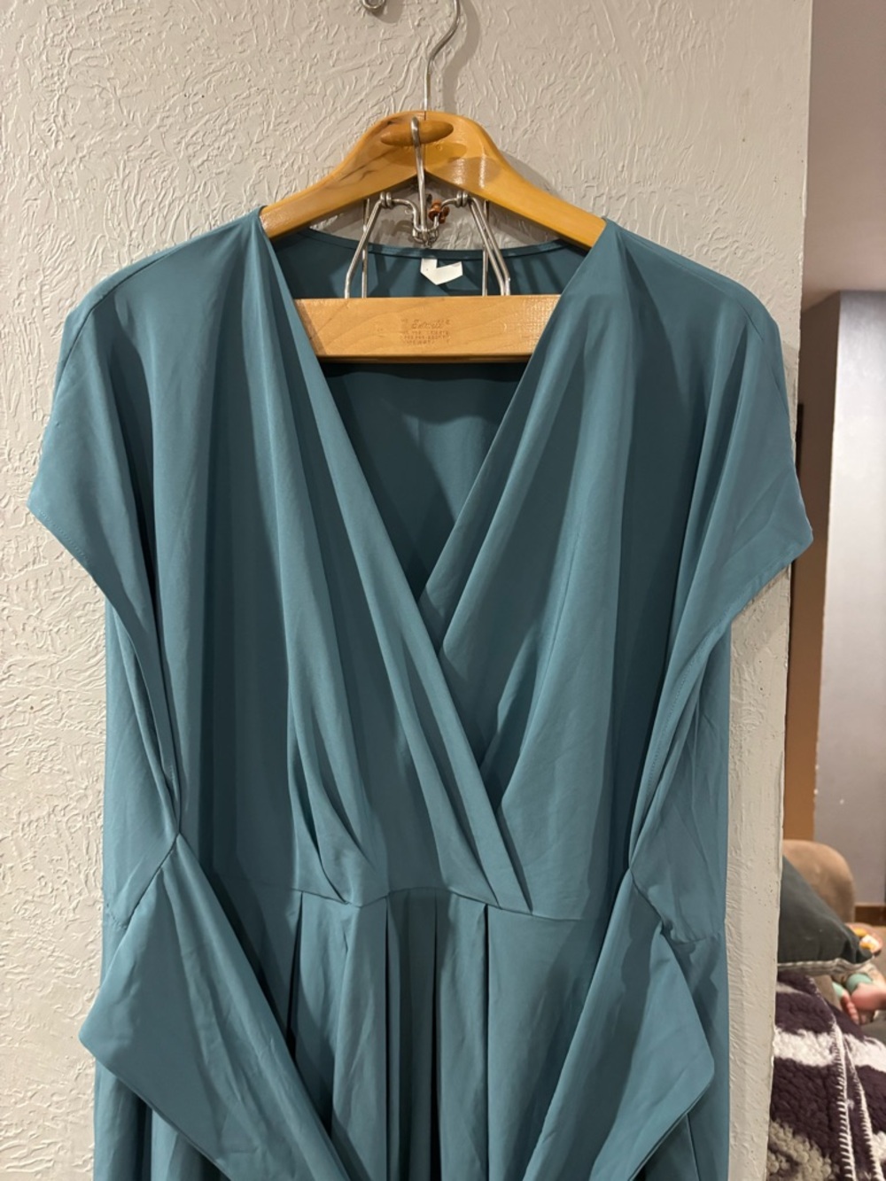 Halara Breezeful NWT V Neck Short Sleeve Pocket Tie Midi Dress Stone Blue Sz 3X - Picture 4 of 9